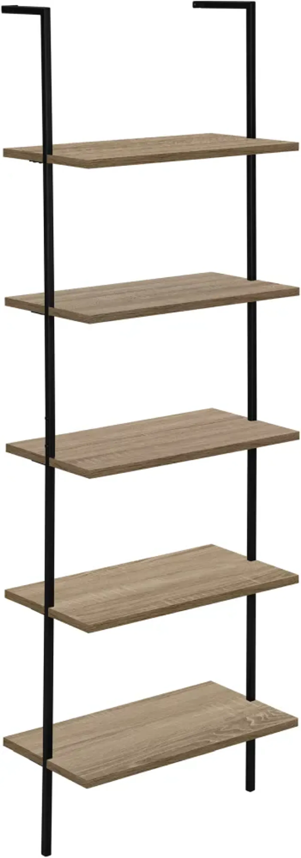 Bookshelf, Bookcase, Etagere, Ladder, 5 Tier, 72"H, Office, Bedroom, Metal, Laminate, Brown, Black, Contemporary, Modern