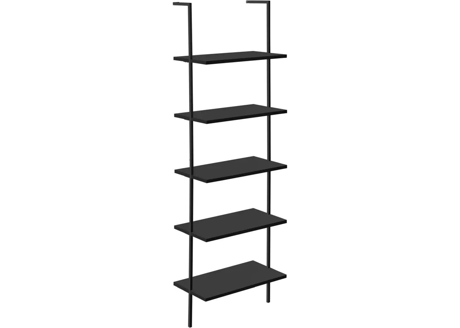 Bookshelf, Bookcase, Etagere, Ladder, 5 Tier, 72"H, Office, Bedroom, Metal, Laminate, Black, Contemporary, Modern