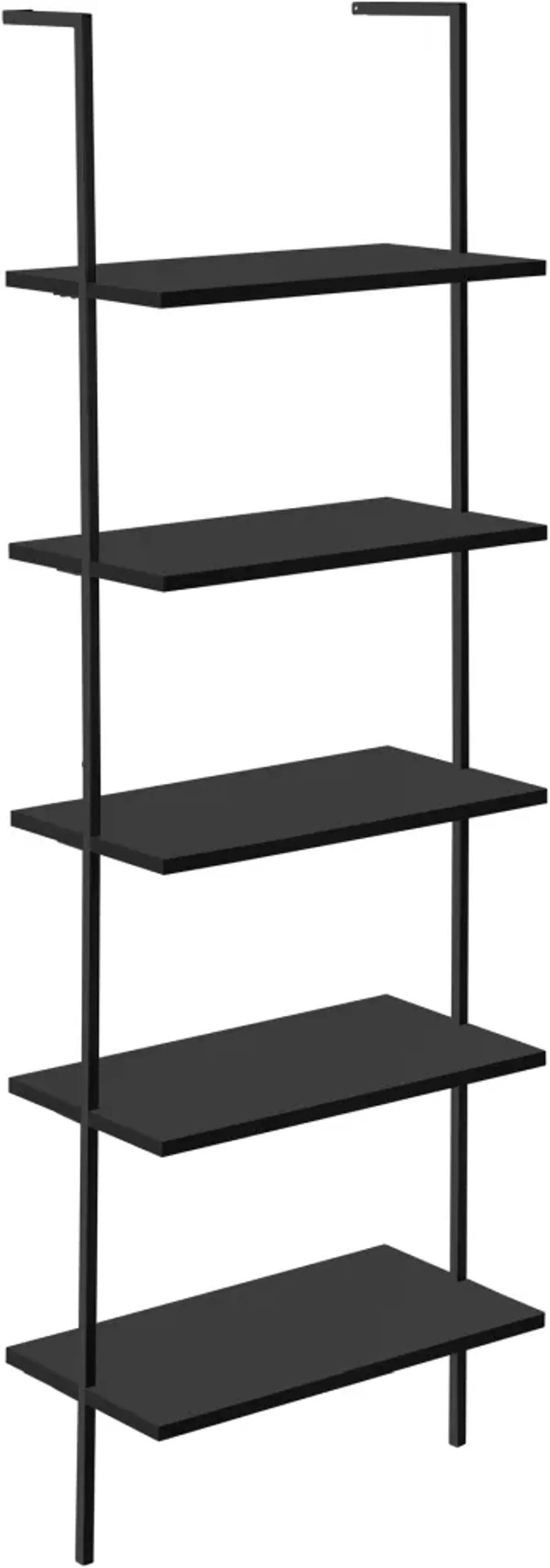 Bookshelf, Bookcase, Etagere, Ladder, 5 Tier, 72"H, Office, Bedroom, Metal, Laminate, Black, Contemporary, Modern