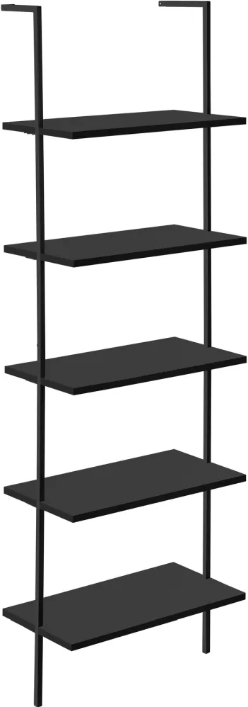 Bookshelf, Bookcase, Etagere, Ladder, 5 Tier, 72"H, Office, Bedroom, Metal, Laminate, Black, Contemporary, Modern
