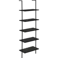 Bookshelf, Bookcase, Etagere, Ladder, 5 Tier, 72"H, Office, Bedroom, Metal, Laminate, Black Marble Look, Black, Contemporary, Modern