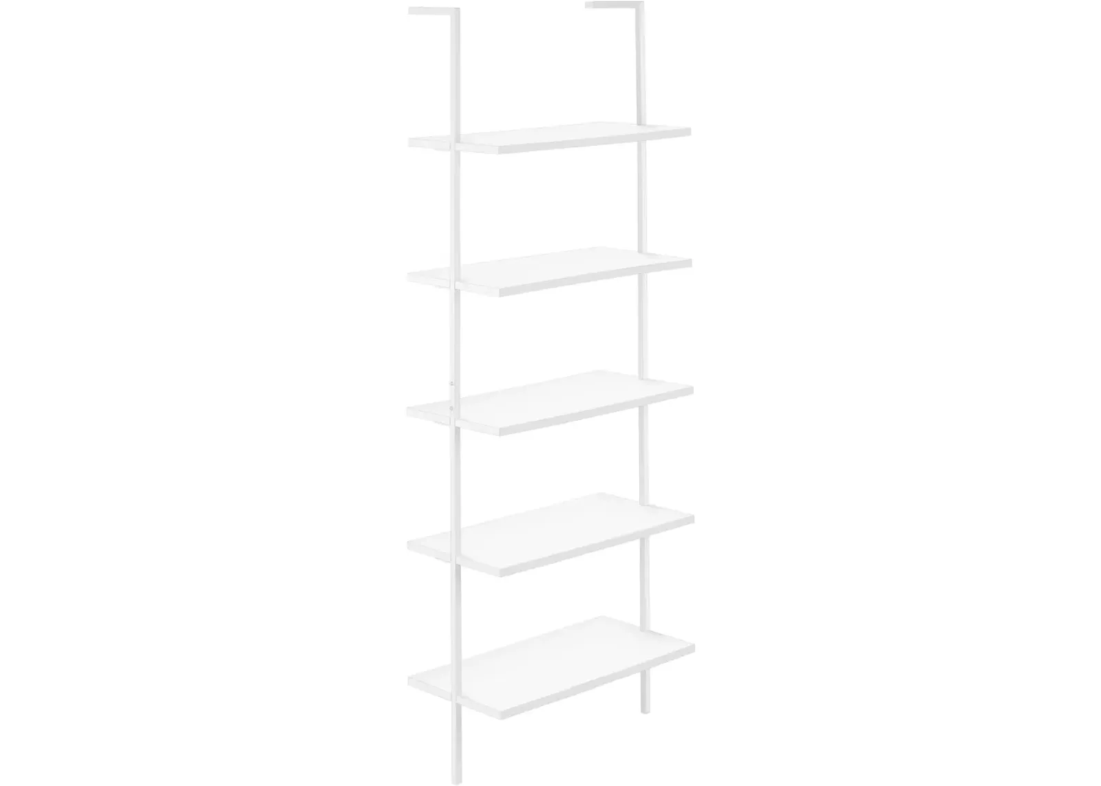 Bookshelf, Bookcase, Etagere, Ladder, 5 Tier, 72"H, Office, Bedroom, Metal, Laminate, White, Contemporary, Modern