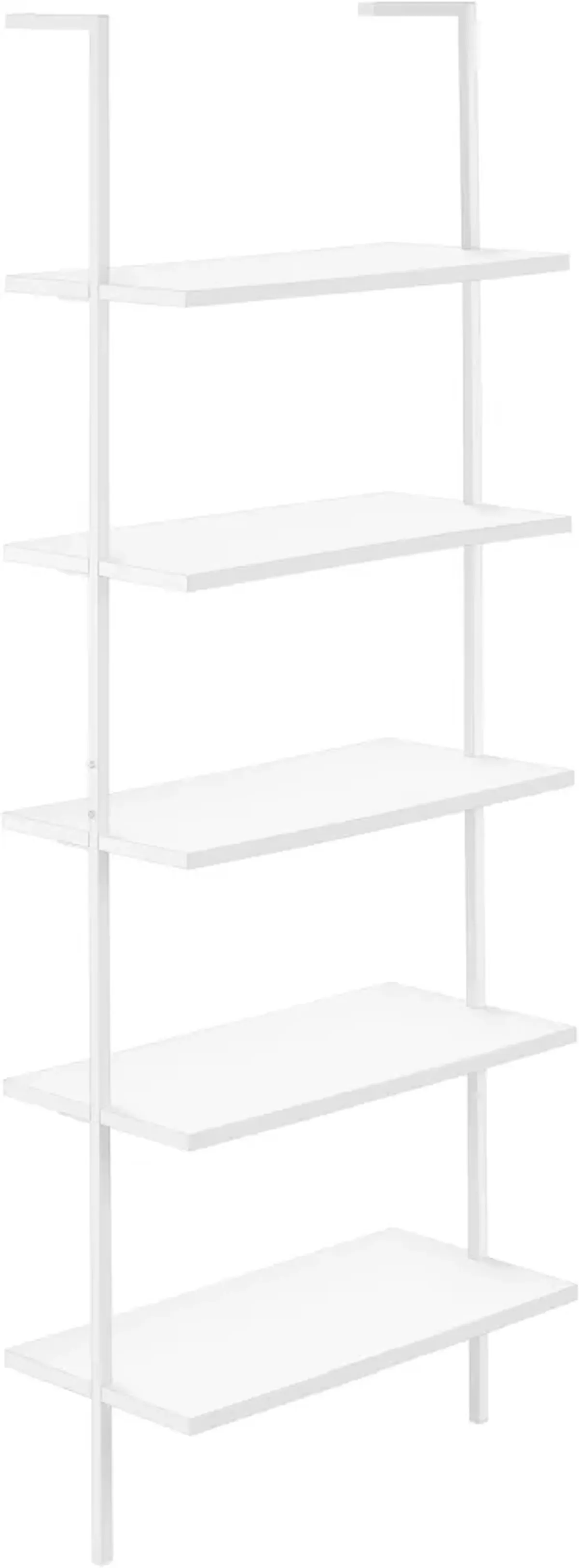 Bookshelf, Bookcase, Etagere, Ladder, 5 Tier, 72"H, Office, Bedroom, Metal, Laminate, White, Contemporary, Modern