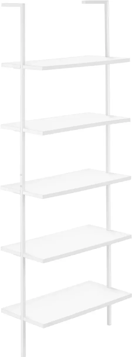 Bookshelf, Bookcase, Etagere, Ladder, 5 Tier, 72"H, Office, Bedroom, Metal, Laminate, White, Contemporary, Modern