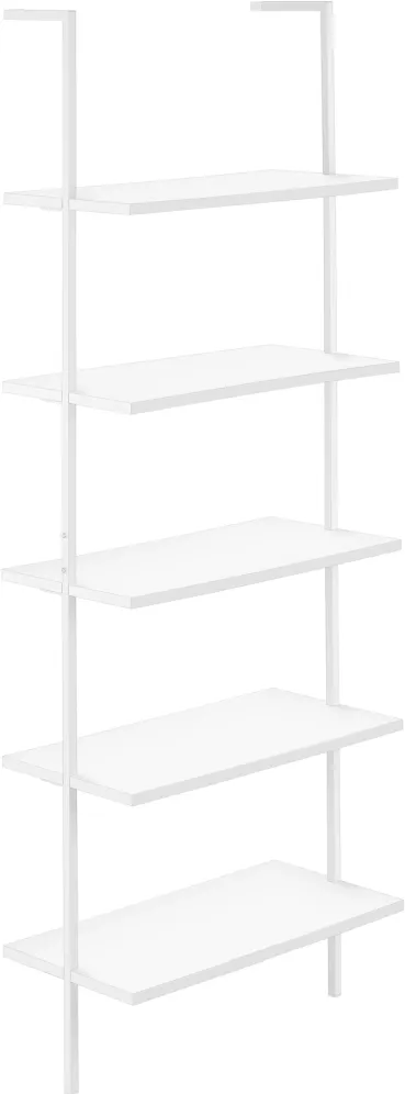 Bookshelf, Bookcase, Etagere, Ladder, 5 Tier, 72"H, Office, Bedroom, Metal, Laminate, White, Contemporary, Modern