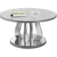 Coffee Table, Accent, Cocktail, Round, Living Room, 36"Dia, Mirror, Grey, Clear, Transitional