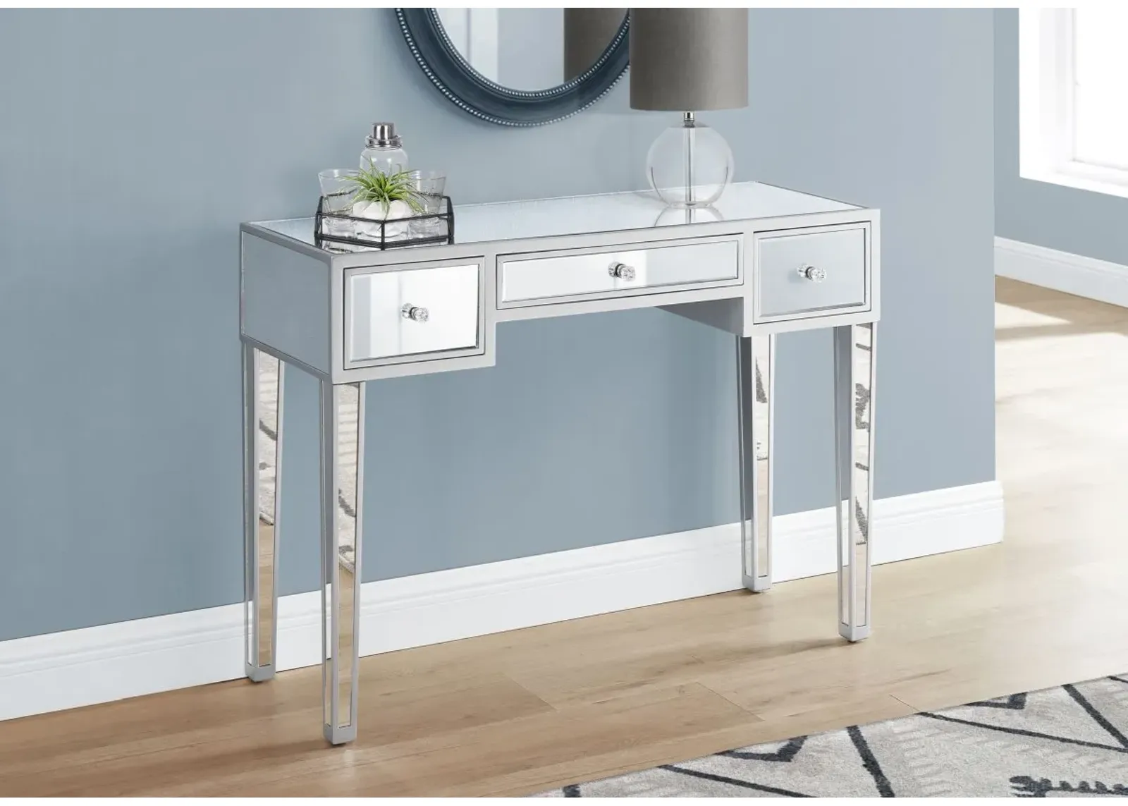 Accent Table, Console, Entryway, Narrow, Sofa, Storage Drawer, Living Room, Bedroom, Mirror, Grey, Clear, Transitional