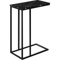 Accent Table, C-Shaped, End, Side, Snack, Living Room, Bedroom, Metal, Laminate, Black Marble Look, Contemporary, Modern