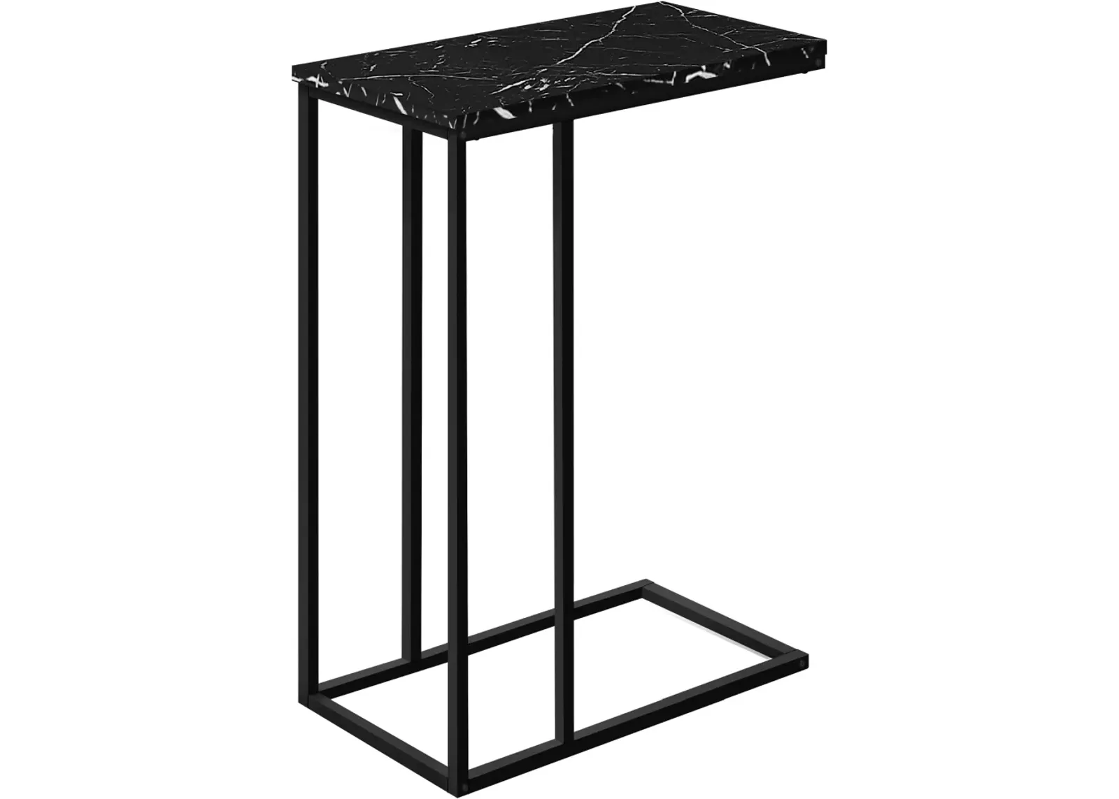 Accent Table, C-Shaped, End, Side, Snack, Living Room, Bedroom, Metal, Laminate, Black Marble Look, Contemporary, Modern