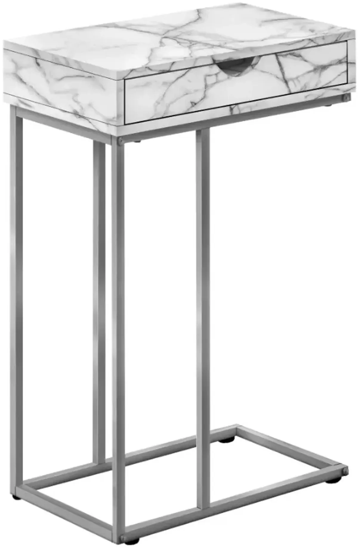 Monarch Specialties Inc. White Marble Look 25"H Drawer C Table with Silver Metal Base