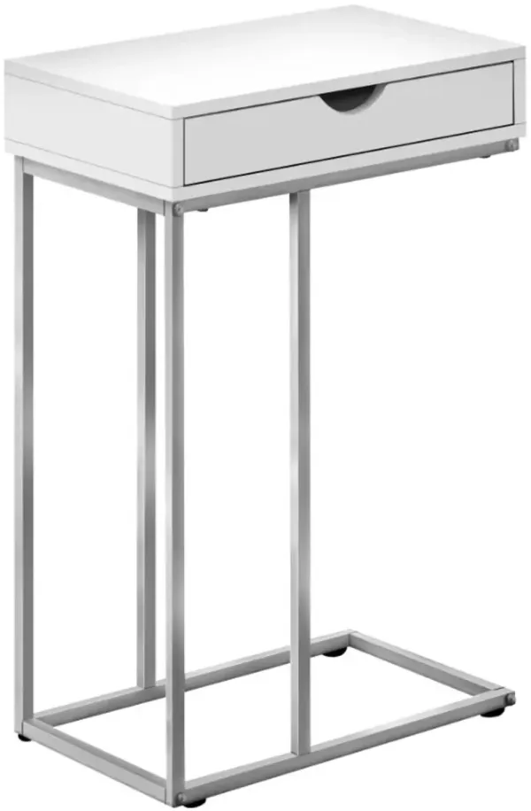 Monarch Specialties Inc. White 25"H Drawer C Table with Silver Metal Base