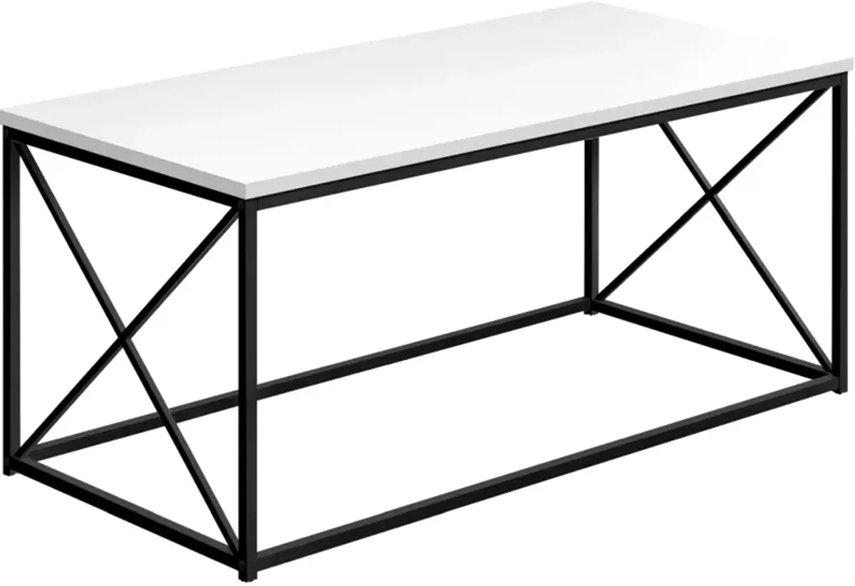 Coffee Table, Accent, Cocktail, Rectangular, Living Room, 40"L, Metal, Laminate, White, Black, Contemporary, Modern