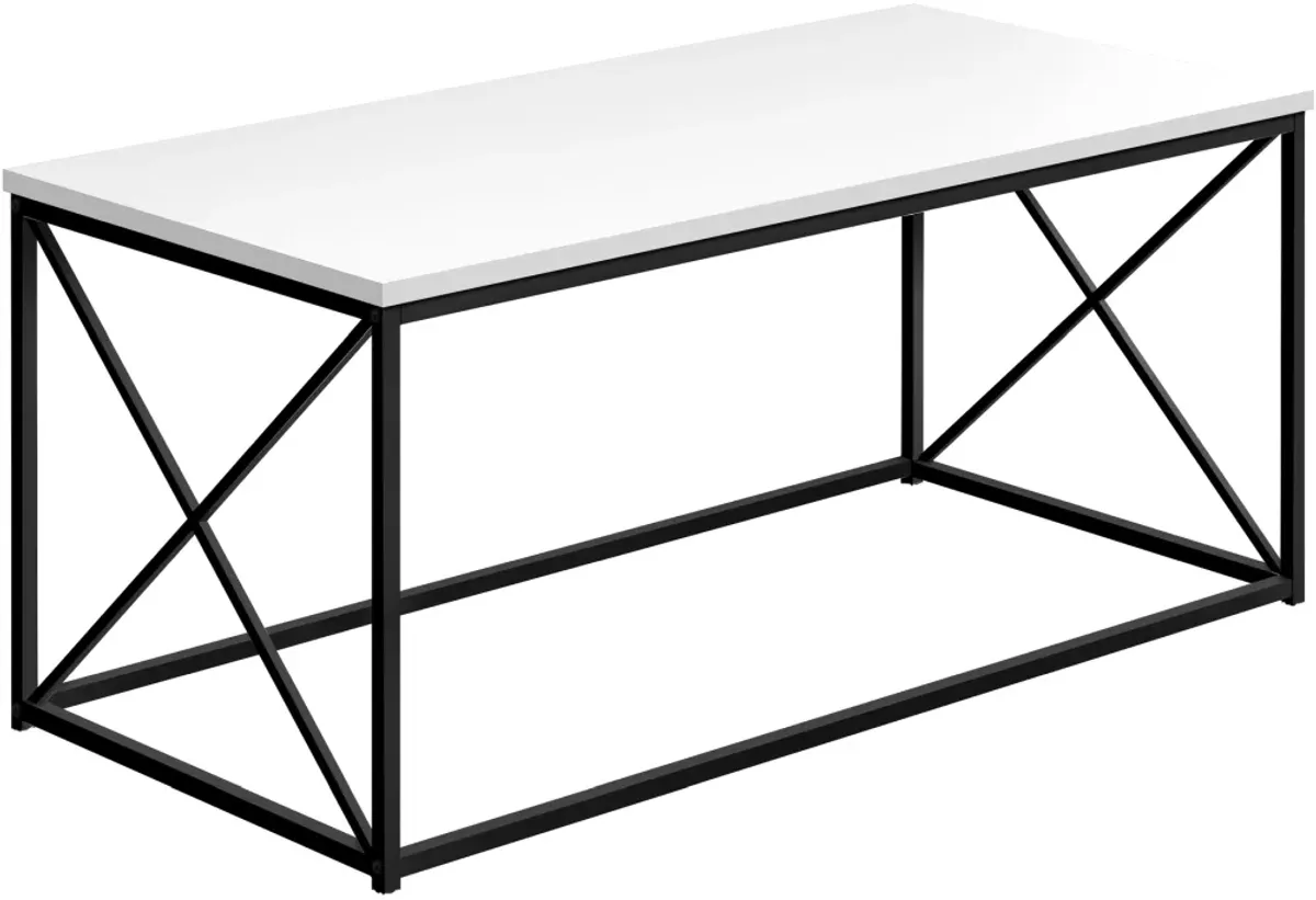 Coffee Table, Accent, Cocktail, Rectangular, Living Room, 40"L, Metal, Laminate, White, Black, Contemporary, Modern