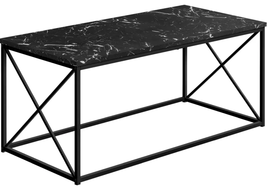 Coffee Table, Accent, Cocktail, Rectangular, Living Room, 40"L, Metal, Laminate, Black Marble Look, Contemporary, Modern