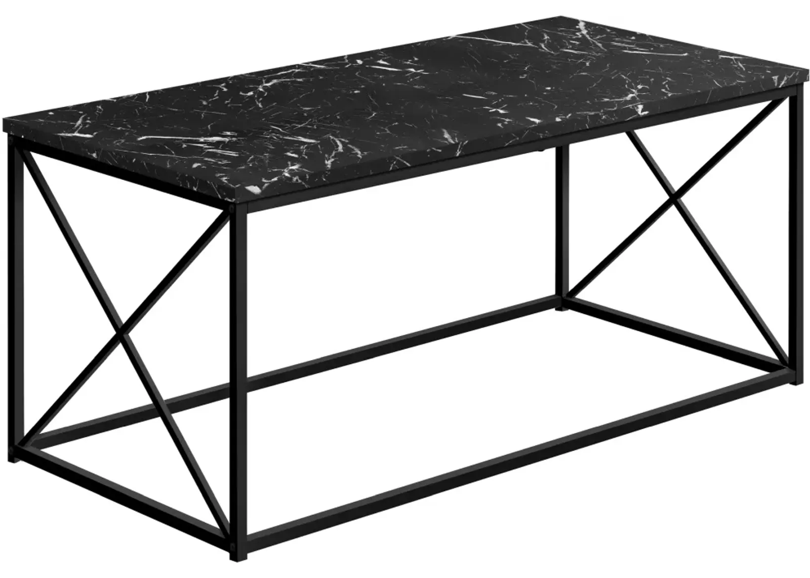 Coffee Table, Accent, Cocktail, Rectangular, Living Room, 40"L, Metal, Laminate, Black Marble Look, Contemporary, Modern