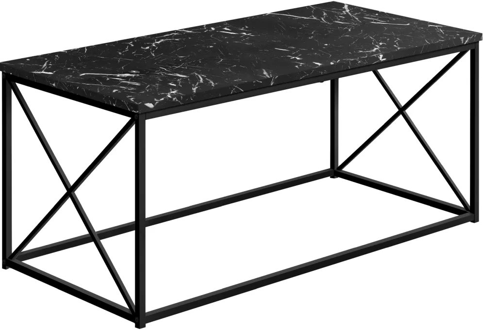 Coffee Table, Accent, Cocktail, Rectangular, Living Room, 40"L, Metal, Laminate, Black Marble Look, Contemporary, Modern