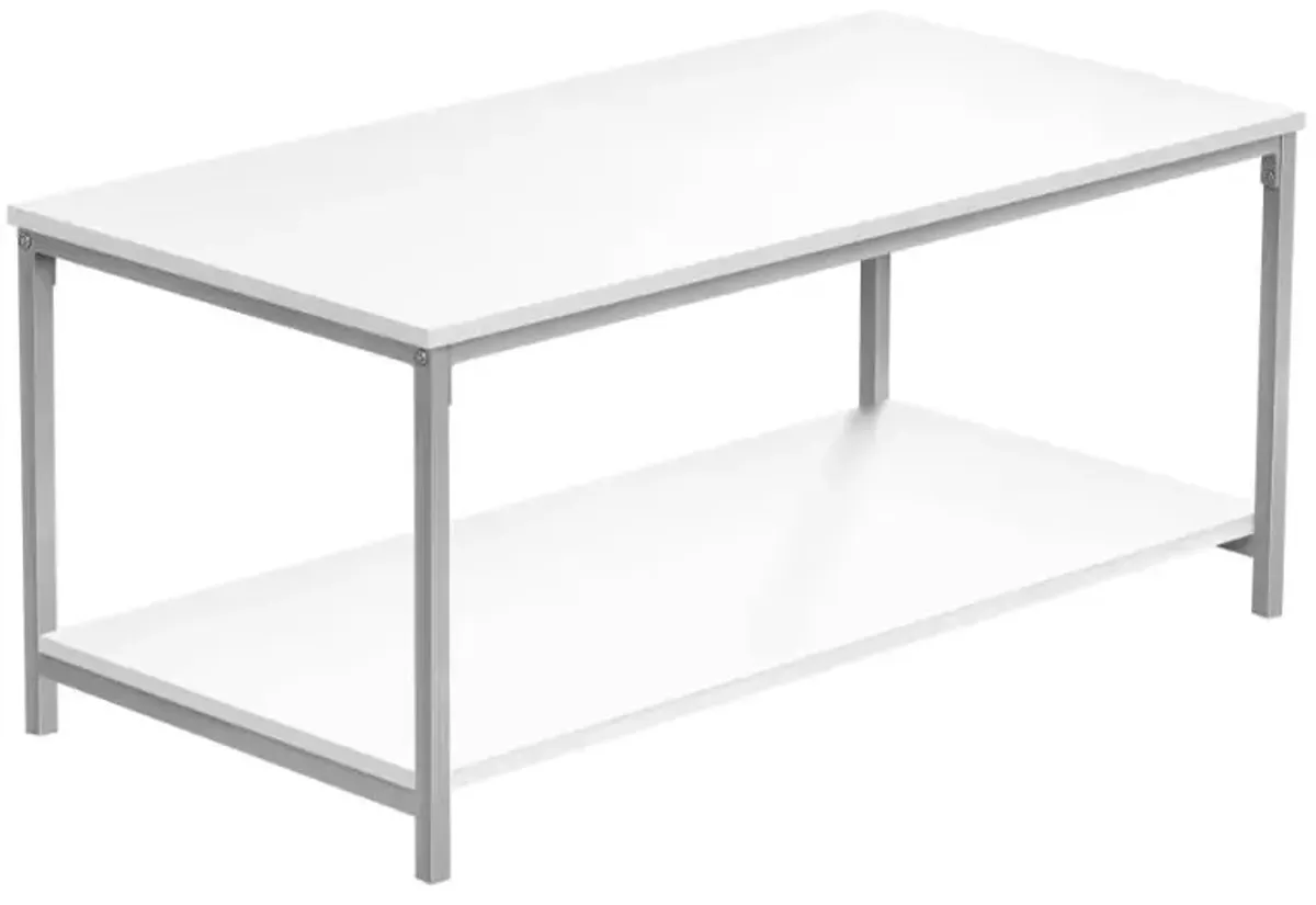 Monarch Specialties Inc. White 40"L Two Tier Coffee Table with Black Metal Frame 