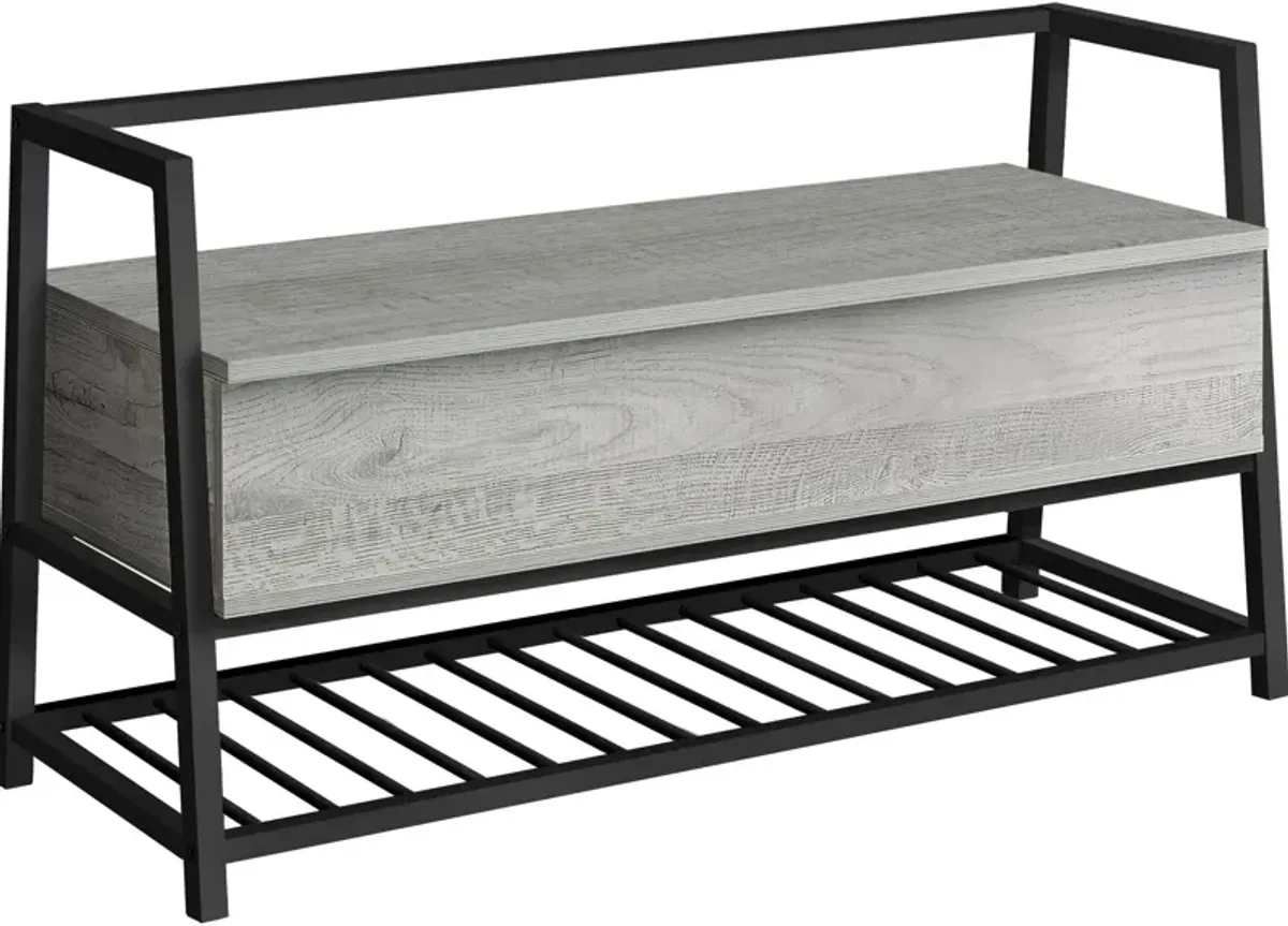 Bench, Entryway, Hallway, Storage, 42" Rectangular, Metal, Laminate, Grey, Black, Contemporary, Modern