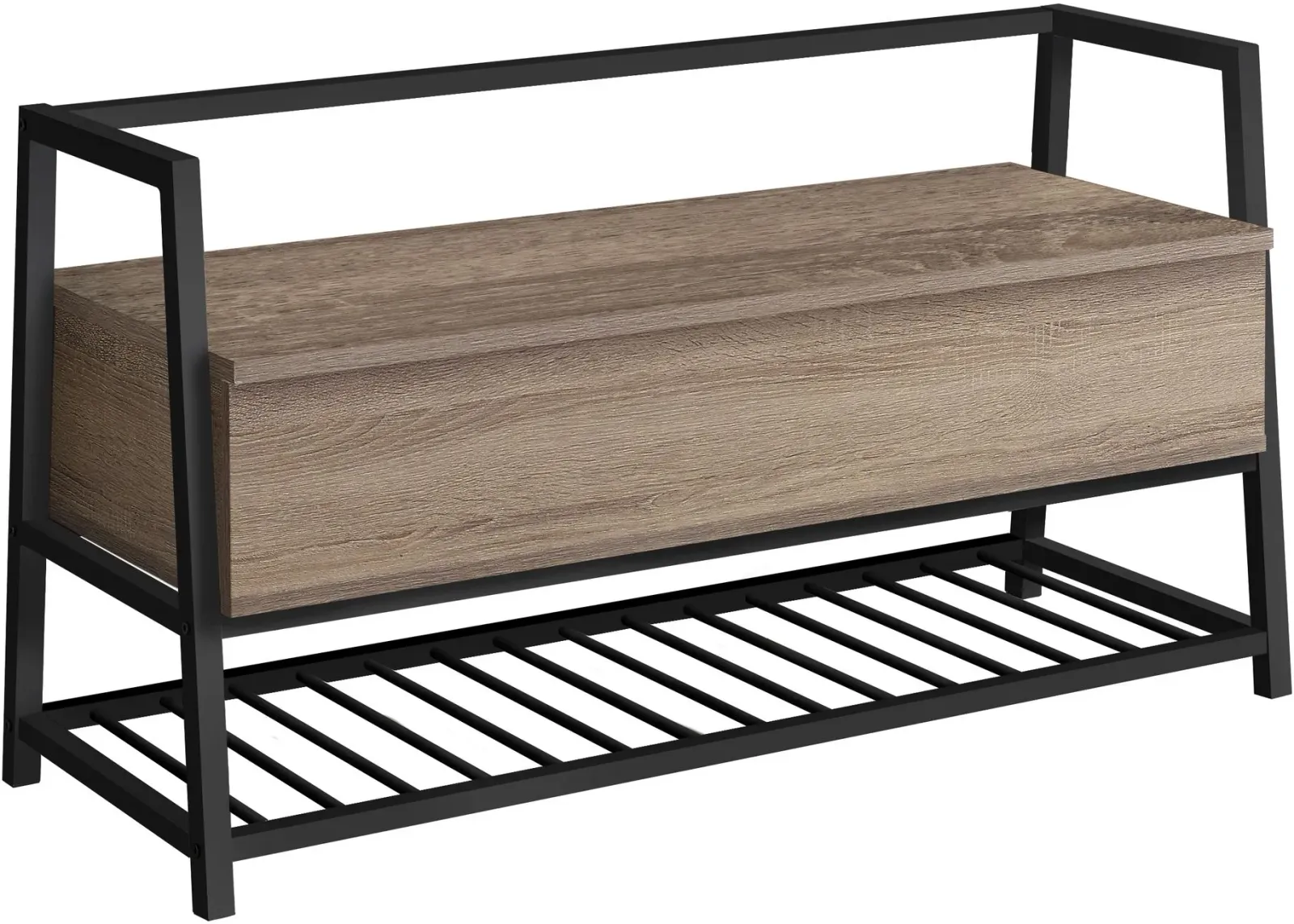 Bench, Entryway, Hallway, Storage, 42" Rectangular, Metal, Laminate, Brown, Black, Contemporary, Modern