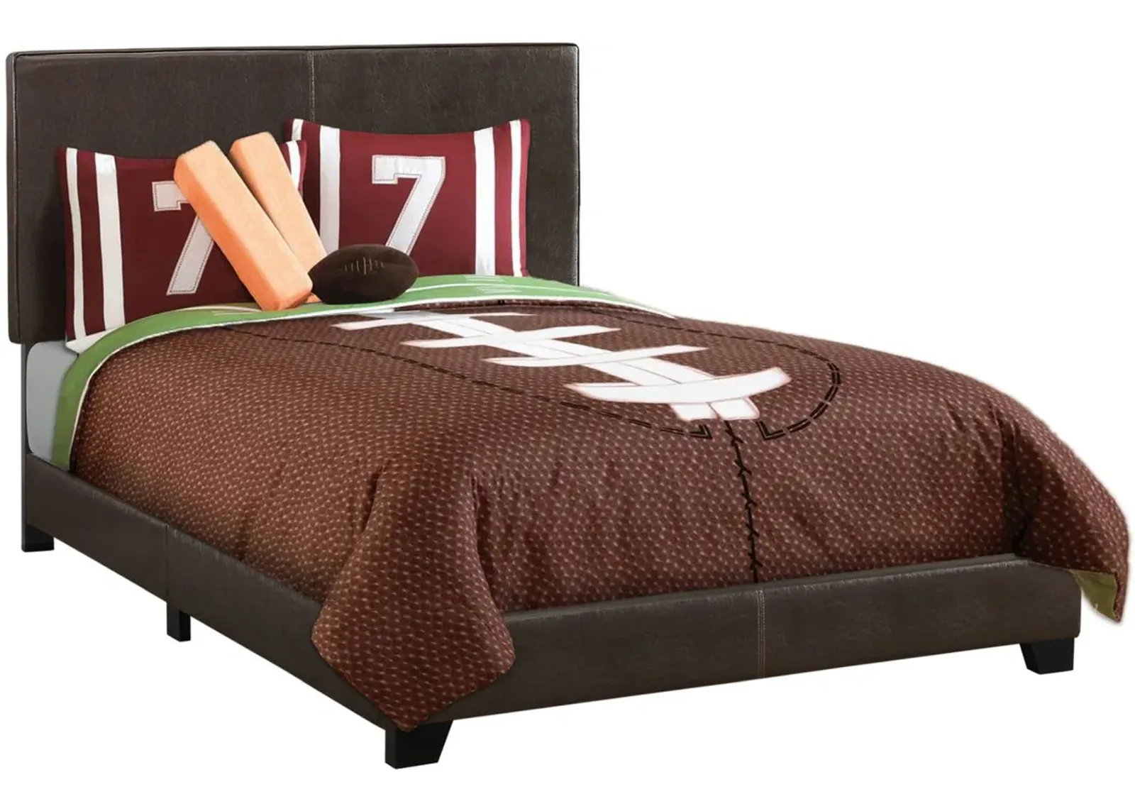 Bed, Full Size, Platform, Bedroom, Frame, Upholstered, Pu Leather Look, Wood Legs, Brown, Transitional