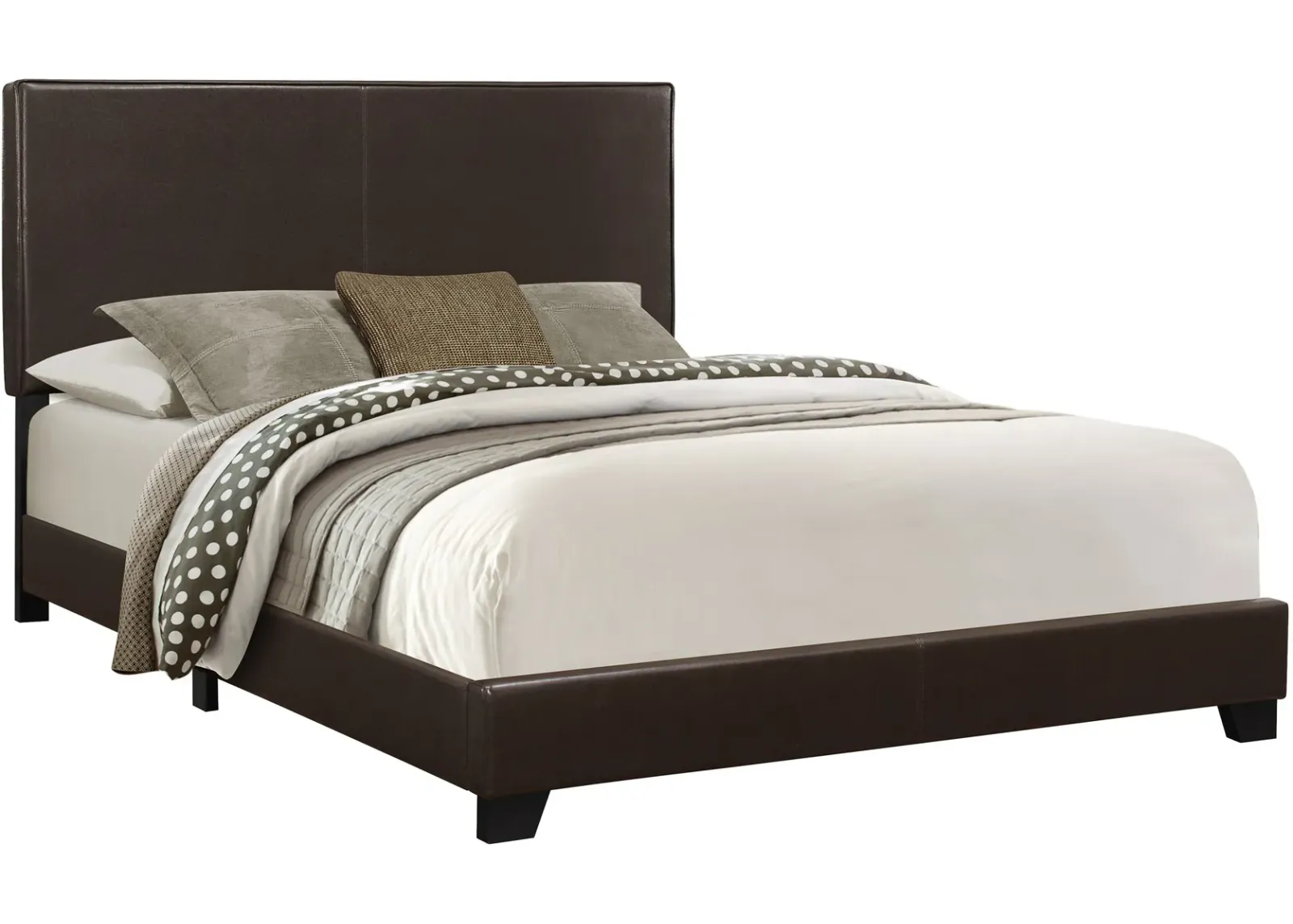 Bed, Queen Size, Platform, Bedroom, Frame, Upholstered, Pu Leather Look, Wood Legs, Brown, Transitional