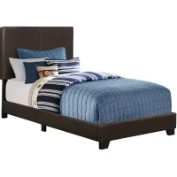 Bed, Twin Size, Platform, Bedroom, Frame, Upholstered, Pu Leather Look, Wood Legs, Brown, Transitional