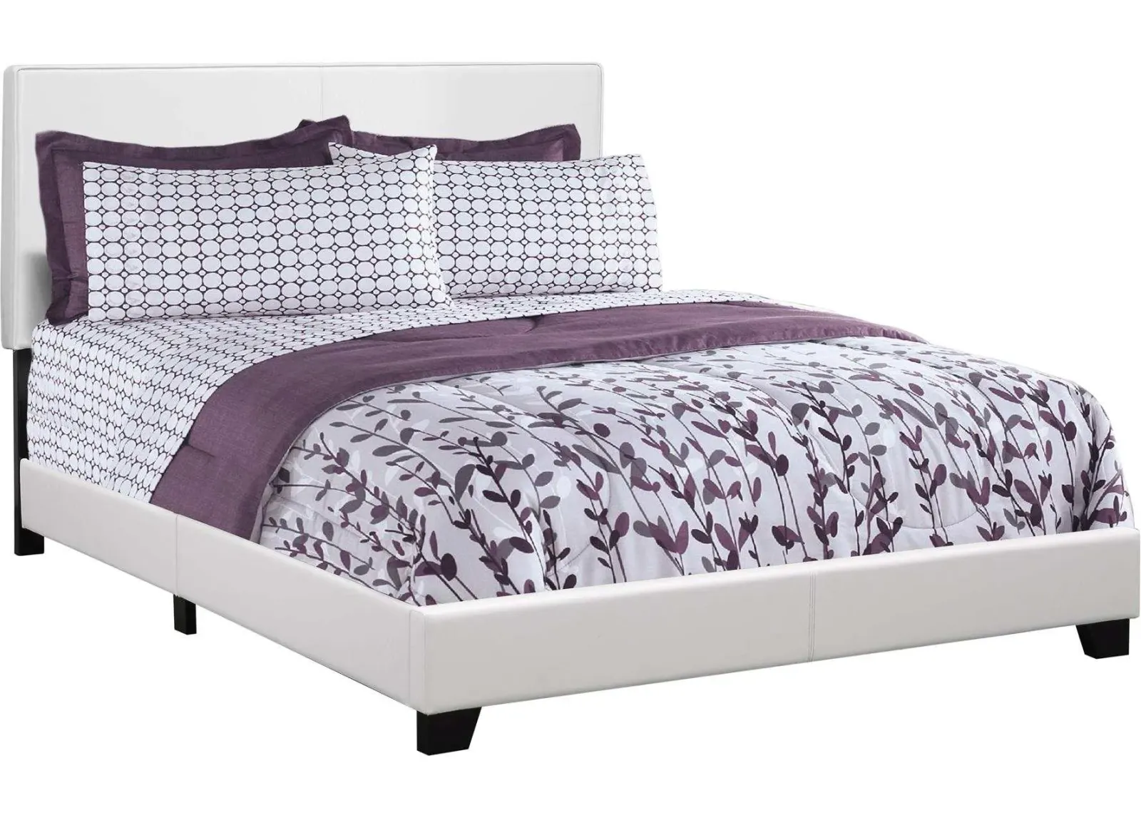 Bed, Queen Size, Platform, Bedroom, Frame, Upholstered, Pu Leather Look, Wood Legs, White, Transitional