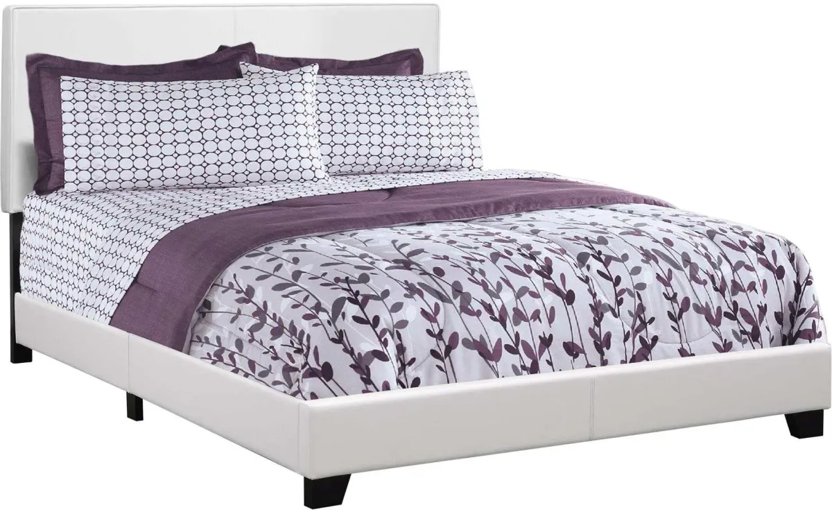 Bed, Queen Size, Platform, Bedroom, Frame, Upholstered, Pu Leather Look, Wood Legs, White, Transitional