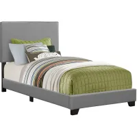 Bed, Twin Size, Platform, Bedroom, Frame, Upholstered, Pu Leather Look, Wood Legs, Grey, Transitional