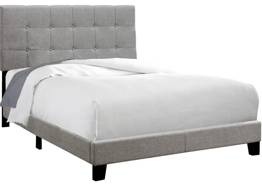 Bed, Full Size, Platform, Bedroom, Frame, Upholstered, Linen Look, Wood Legs, Grey, Transitional