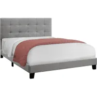 Bed, Queen Size, Platform, Bedroom, Frame, Upholstered, Linen Look, Wood Legs, Grey, Transitional