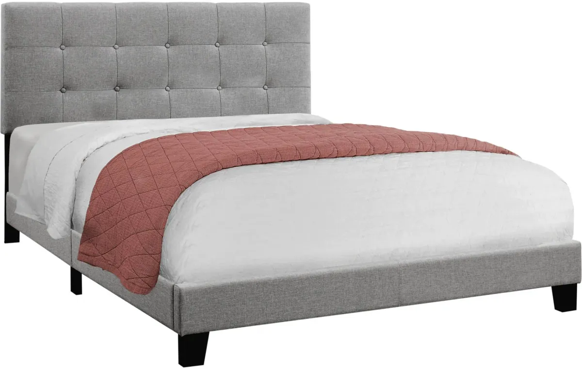 Bed, Queen Size, Platform, Bedroom, Frame, Upholstered, Linen Look, Wood Legs, Grey, Transitional