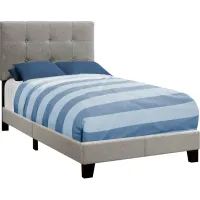 Bed, Twin Size, Platform, Teen, Frame, Upholstered, Linen Look, Wood Legs, Grey, Transitional