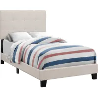 Bed, Twin Size, Platform, Teen, Frame, Upholstered, Linen Look, Wood Legs, Beige, Black, Transitional