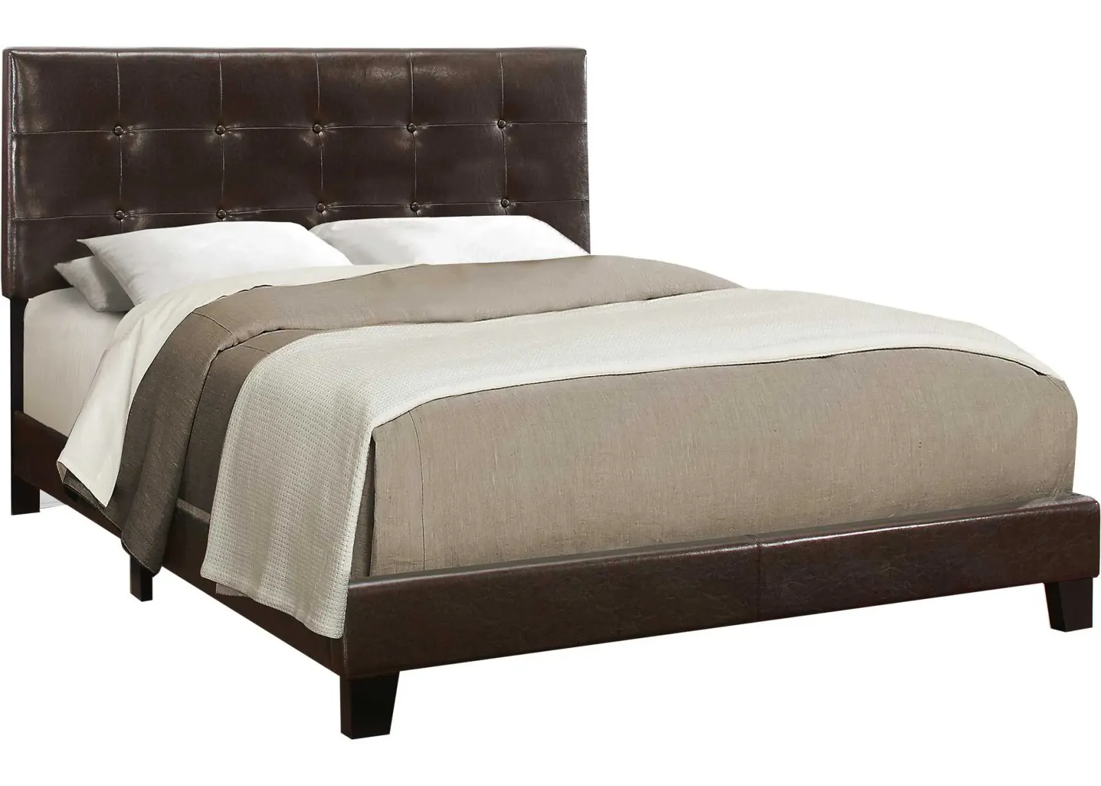 Bed, Queen Size, Platform, Bedroom, Frame, Upholstered, Pu Leather Look, Wood Legs, Brown, Transitional