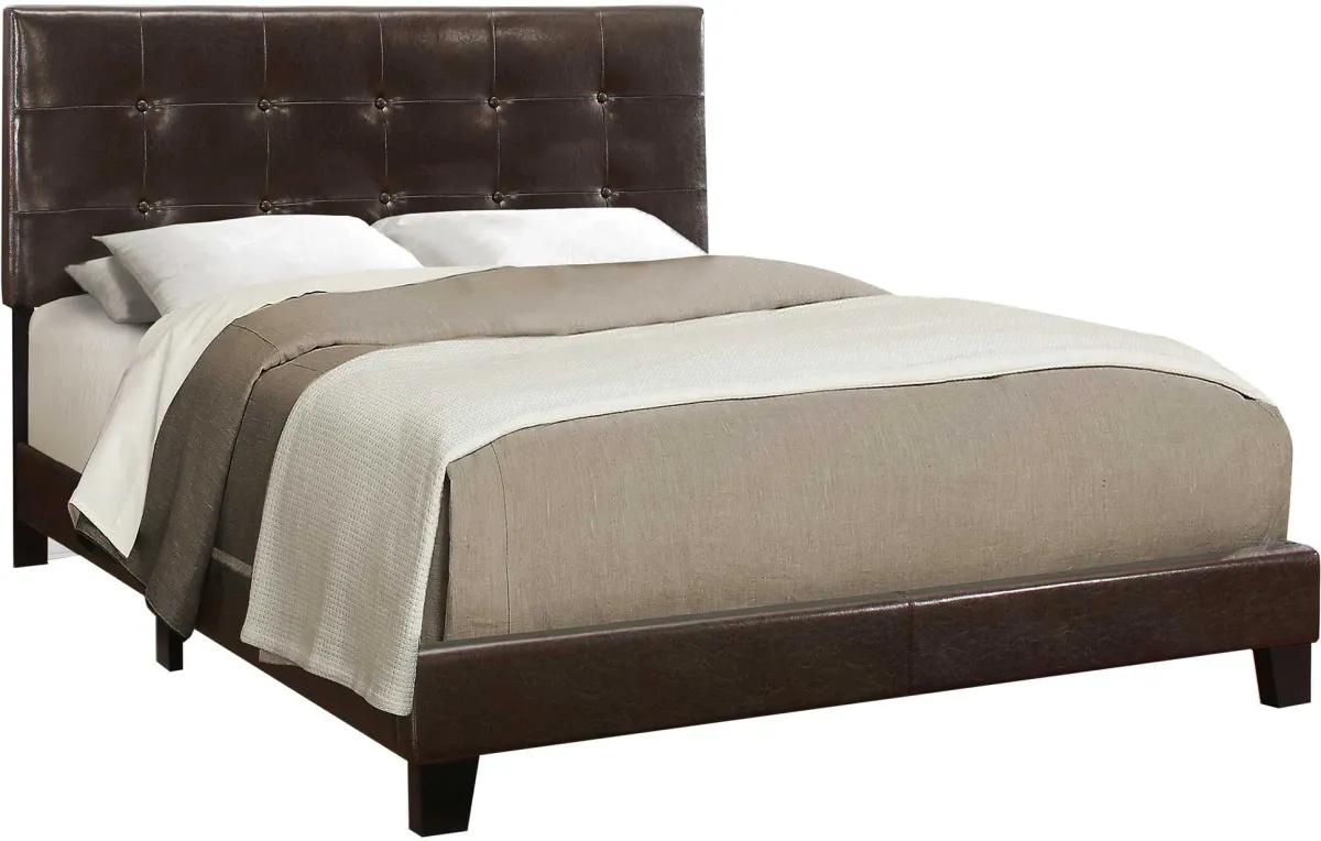 Bed, Queen Size, Platform, Bedroom, Frame, Upholstered, Pu Leather Look, Wood Legs, Brown, Transitional