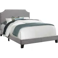 Bed, Full Size, Platform, Bedroom, Frame, Upholstered, Linen Look, Wood Legs, Grey, Chrome, Transitional