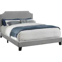 Bed, Queen Size, Platform, Bedroom, Frame, Upholstered, Linen Look, Wood Legs, Grey, Chrome, Transitional