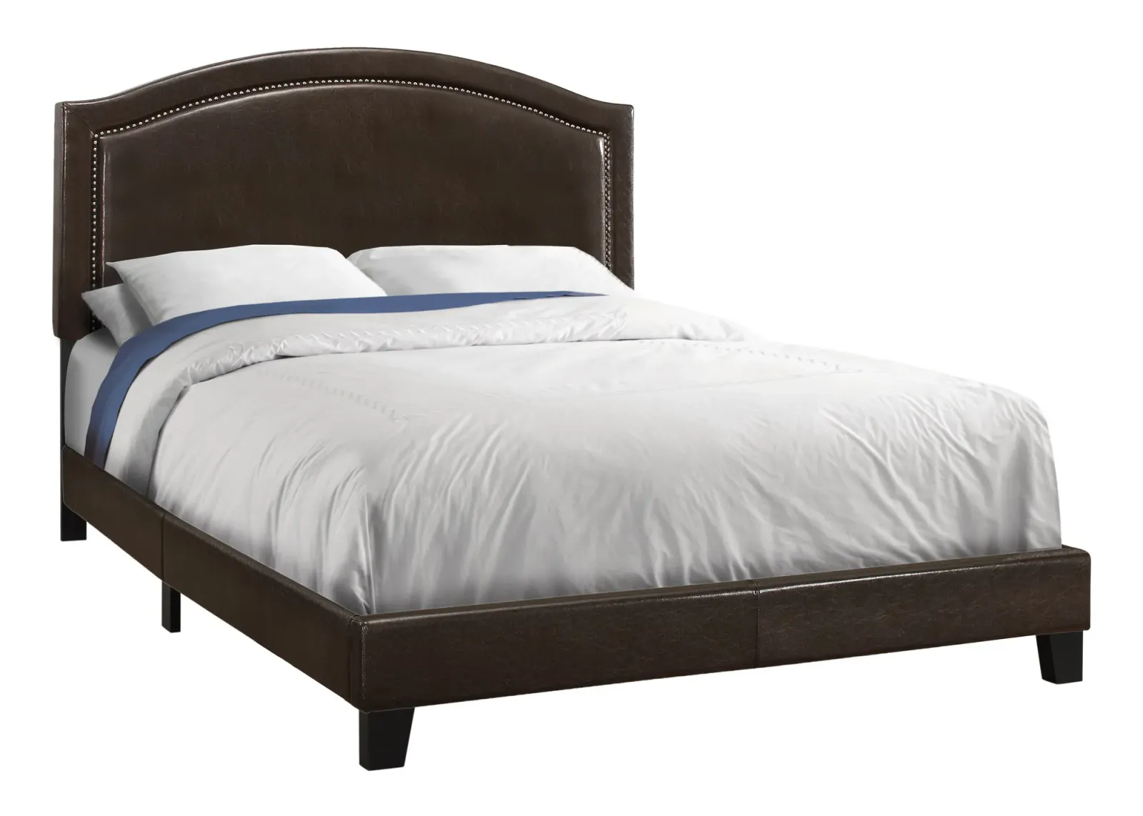 Bed, Queen Size, Platform, Bedroom, Frame, Upholstered, Pu Leather Look, Wood Legs, Brown, Transitional