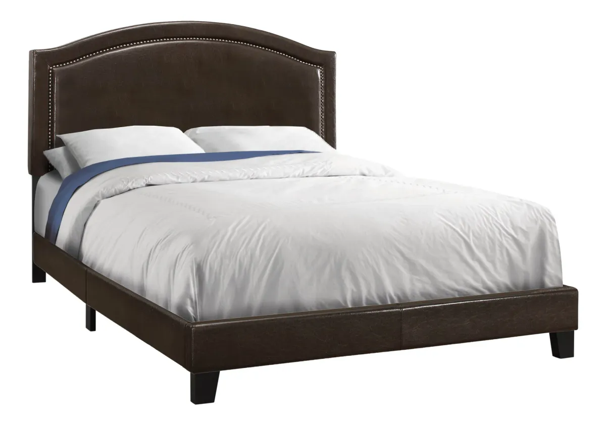 Bed, Queen Size, Platform, Bedroom, Frame, Upholstered, Pu Leather Look, Wood Legs, Brown, Transitional