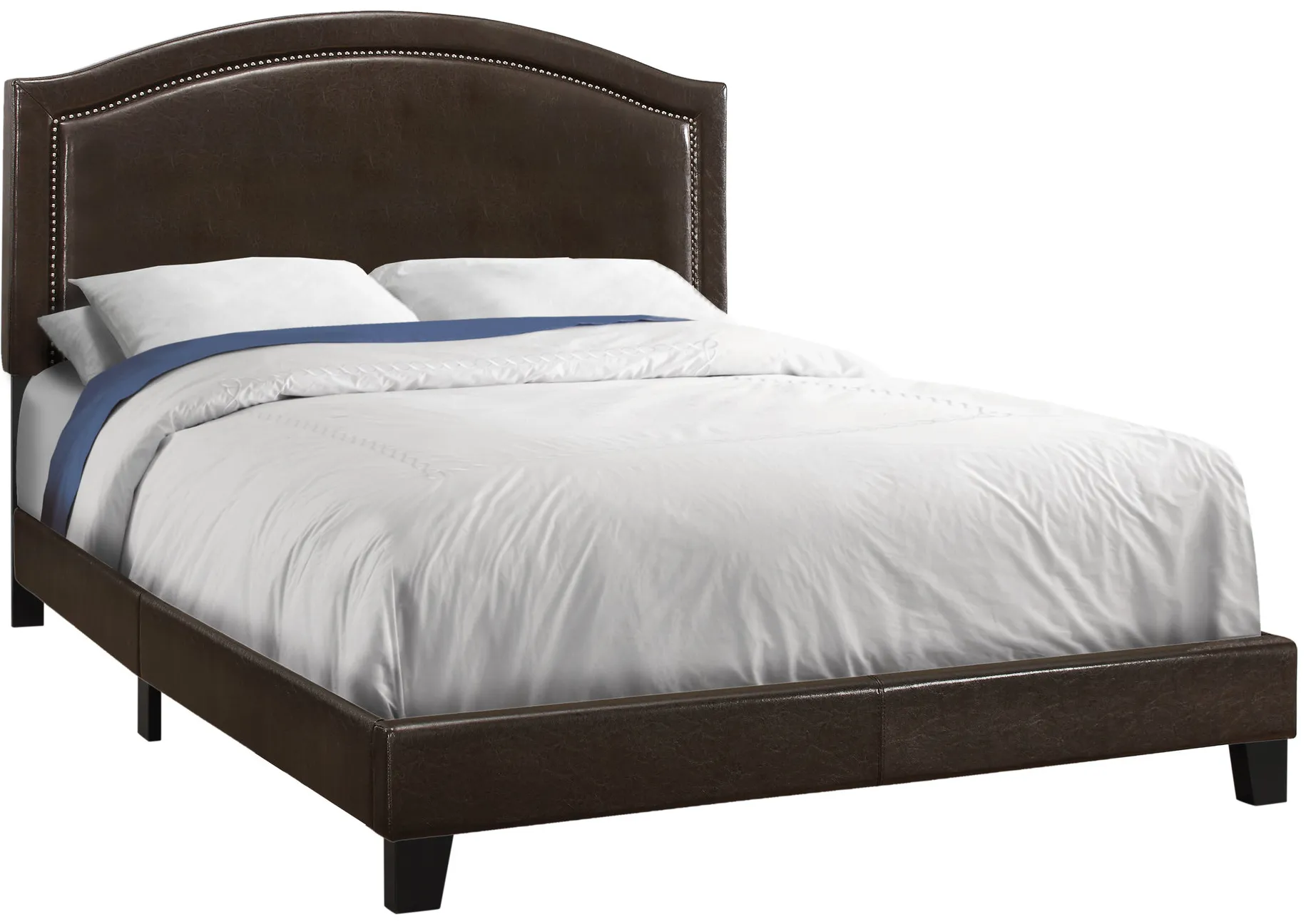 Bed, Queen Size, Platform, Bedroom, Frame, Upholstered, Pu Leather Look, Wood Legs, Brown, Transitional