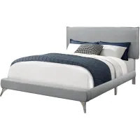 Bed, Queen Size, Platform, Bedroom, Frame, Upholstered, Linen Look, Metal Legs, Grey, Chrome, Contemporary, Modern