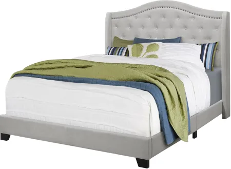 Bed, Queen Size, Platform, Bedroom, Frame, Upholstered, Velvet, Wood Legs, Grey, Traditional