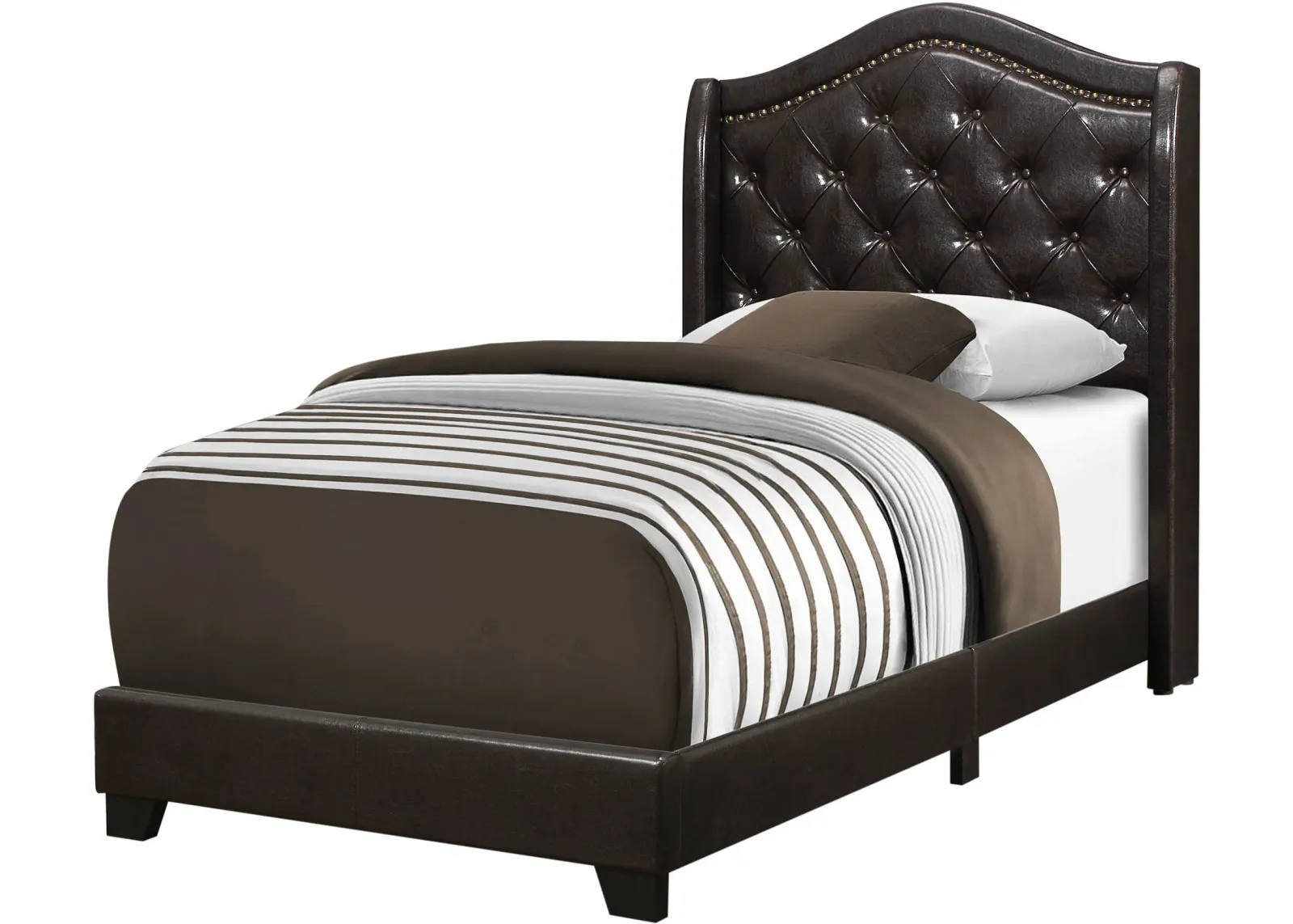 Bed, Twin Size, Platform, Teen, Frame, Upholstered, Velvet, Wood Legs, Brown, Traditional