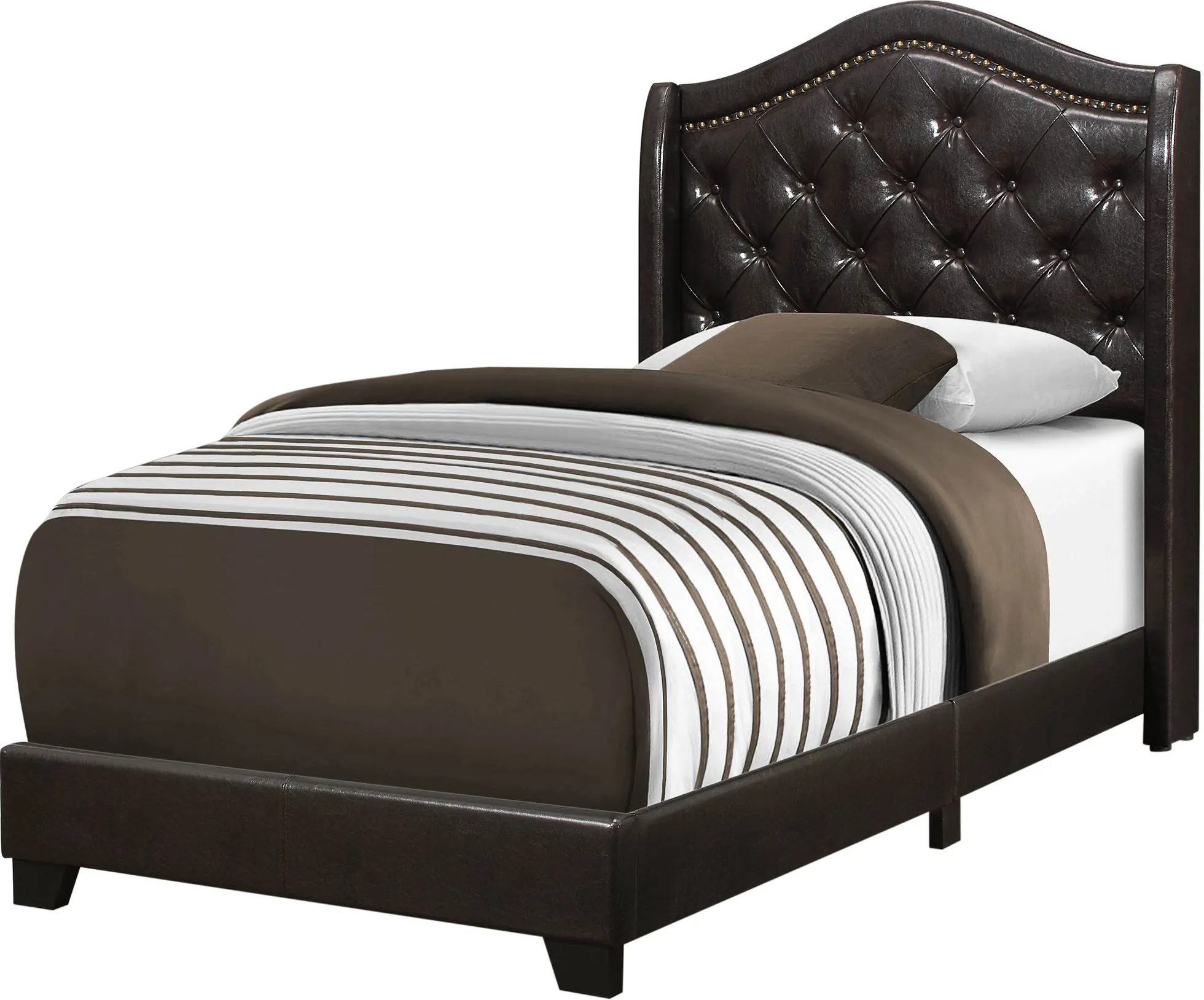 Bed, Twin Size, Platform, Teen, Frame, Upholstered, Velvet, Wood Legs, Brown, Traditional