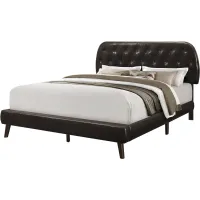 Bed, Queen Size, Platform, Bedroom, Frame, Upholstered, Pu Leather Look, Wood Legs, Brown, Transitional