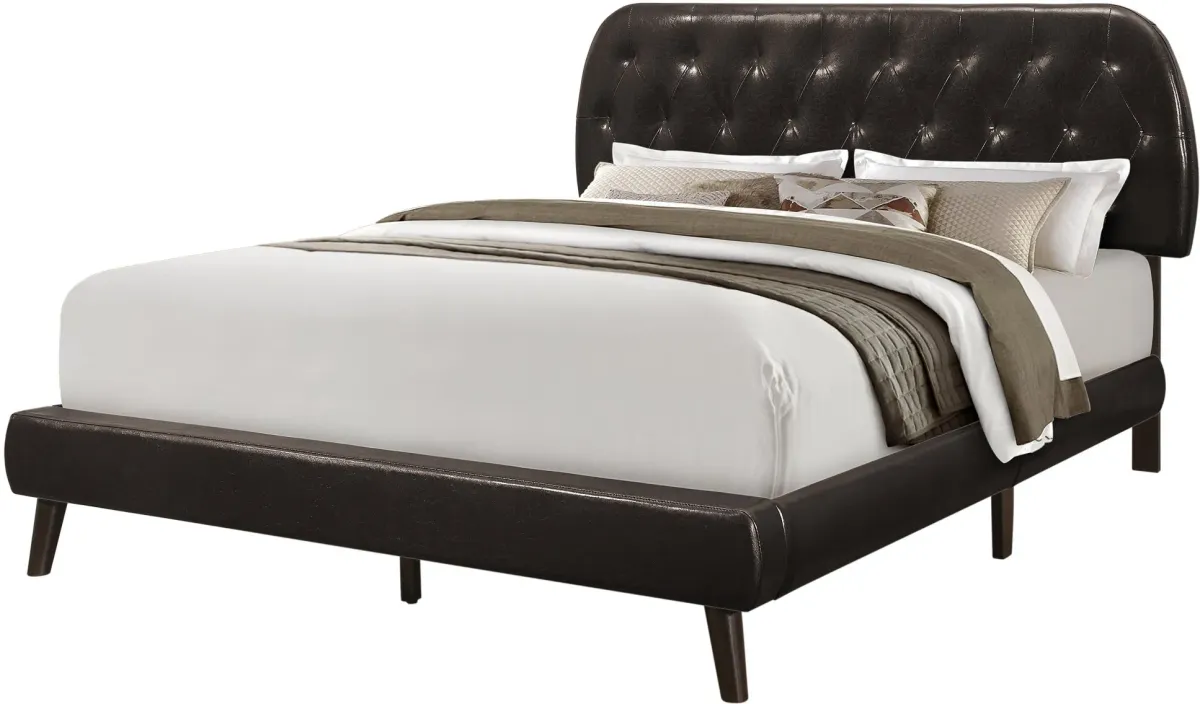 Bed, Queen Size, Platform, Bedroom, Frame, Upholstered, Pu Leather Look, Wood Legs, Brown, Transitional