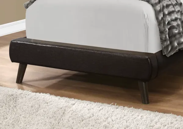 Bed, Twin Size, Platform, Teen, Frame, Upholstered, Pu Leather Look, Wood Legs, Brown, Transitional