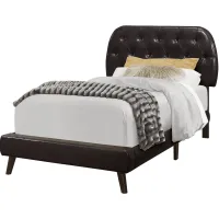 Bed, Twin Size, Platform, Teen, Frame, Upholstered, Pu Leather Look, Wood Legs, Brown, Transitional