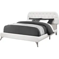 Bed, Queen Size, Platform, Bedroom, Frame, Upholstered, Pu Leather Look, Metal Legs, White, Chrome, Contemporary, Modern